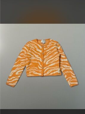 Sandro Orange Zebra-Print Cropped Cardigan